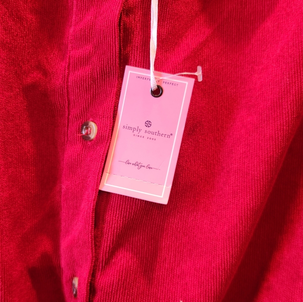 NWT, Simply Southern Red Corduroy Dress with Belt - Picture 3 of 6
